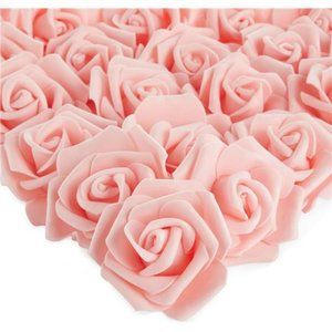 100 Pack Pink Artificial Flowers, Bulk Stemless Fake Foam Roses for Wedding